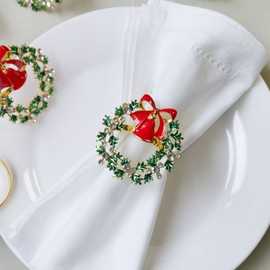 wonlex - Juego de 6 servilleteros de Navidad, diseño de diamantes verdes para boda, día de Acción de Gracias, reuniones familiares, cumpleaños y cena, servilleta para el día de Acción de Gracias, Navidad (corona de Navidad)