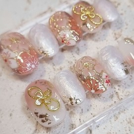 Fusion Flower Handmade Nail Tips - Petit Round / 퓨전 플라워 수제네일팁 - 쁘띠라운드