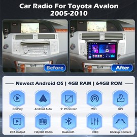 [4+64G] Hikity Android 15 Car Stereo for Toyota Avalon 2005 2006 2007 2008 2009 2010 Wireless Carplay Android Auto, 9'' Touchscreen Radio Bluetooth Mirror Link GPS WiFi SWC AI DSP/FM/RDS/EQ Backup Cam
