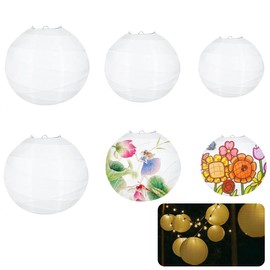 ZHITENG Pack of 6 Round Lampshade, 10, 15, 20 cm, White Lampshade, Ribbed Foldable Paper Lantern, Classic, Reusable Paper Lampshade, for Wedding, Celebration, Birthday, Party, Garden Decoration