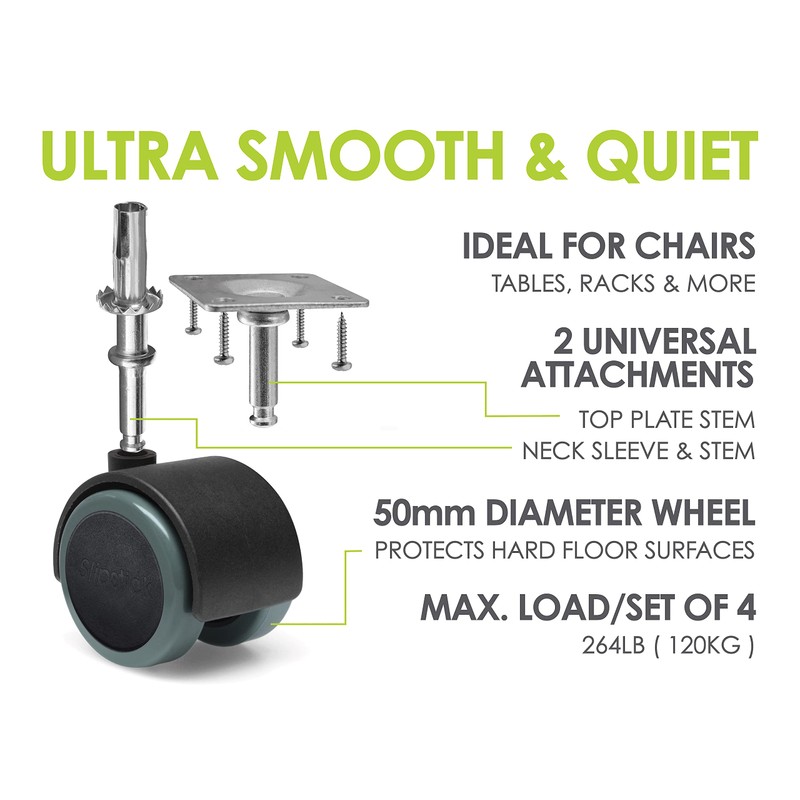 Slipstick CB681 2 Inch Floor Protector Rubber Caster Wheels (Set