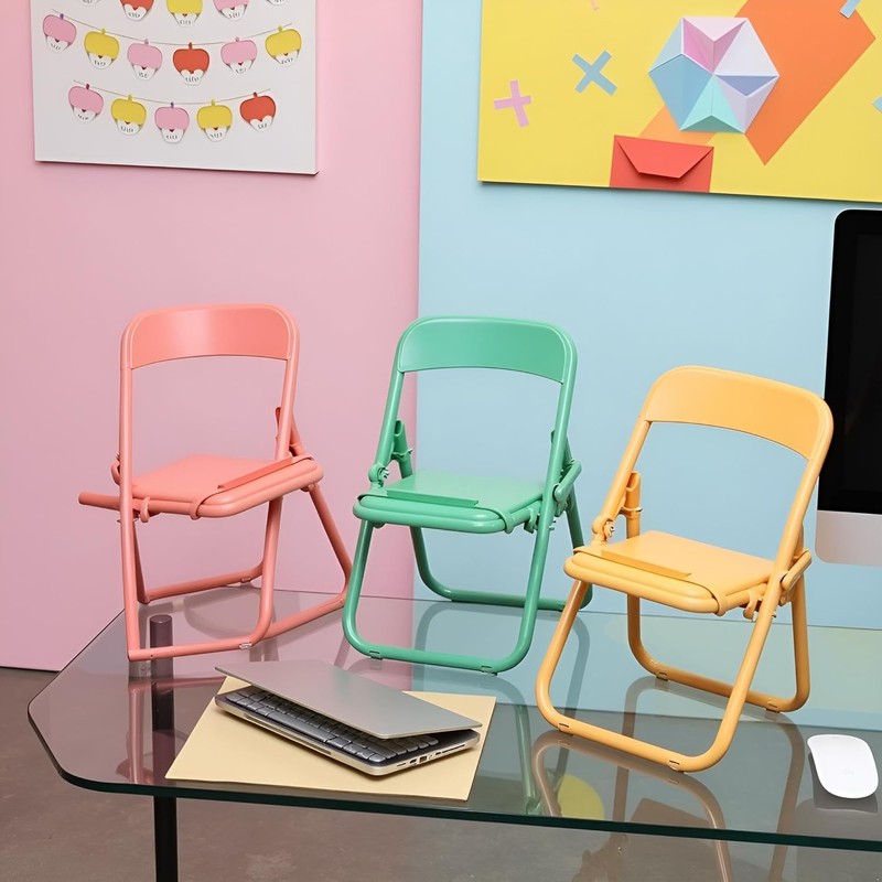 4Pcs Foldable Mini Chairs - Cute Tiny Folding Phone Holders,