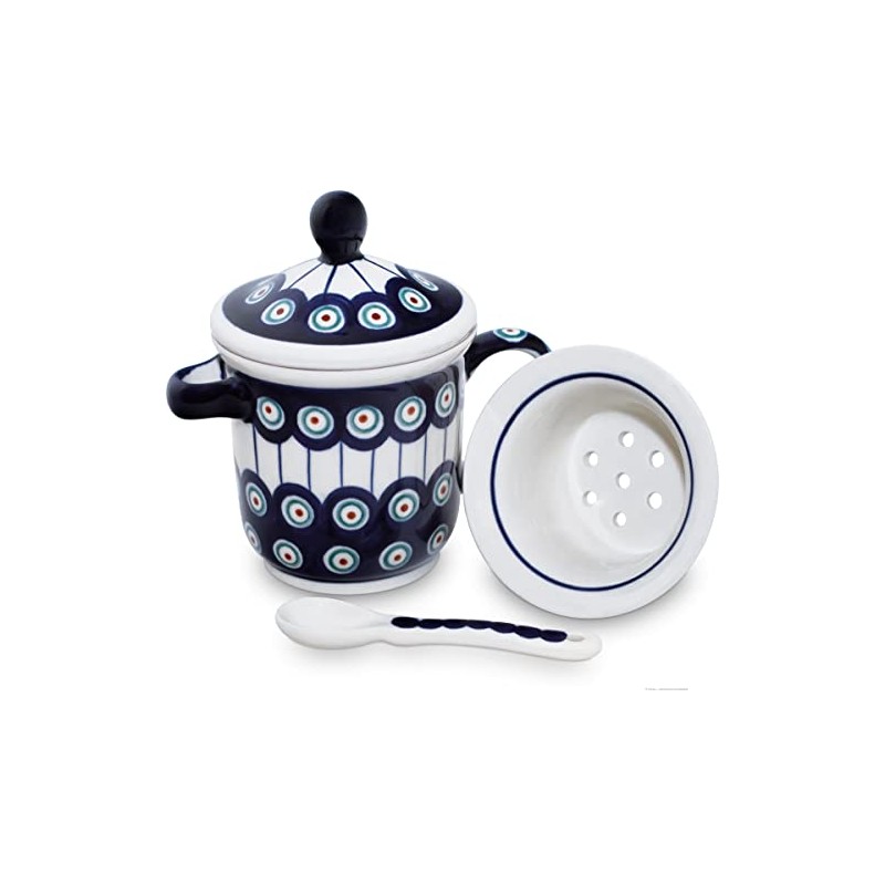 Original Bunzlauer Keramik Tea Cup with Tea Strainer, Lid and