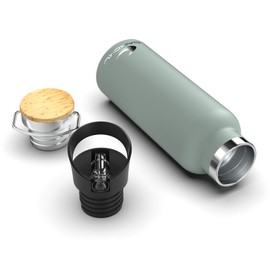 Daikoku Bottle, Doppelwandige Thermosflasche aus Edelstahl, Thermosflasche, die das Getränk stundenlang heiß oder kalt hält, zwei Verschlüsse, Farbe: pastellgrün, 750 ML