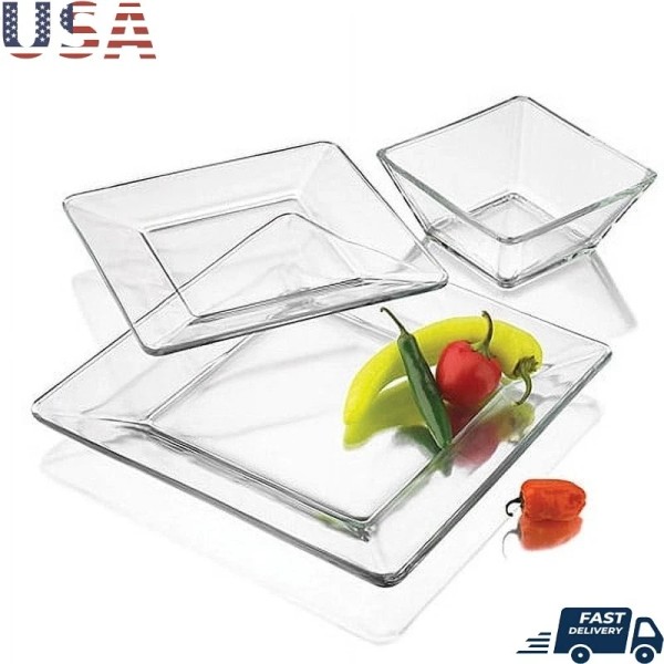Unbranded 12 Piece Clear Glass Dinnerware Set Dishwasher Safe Stackable