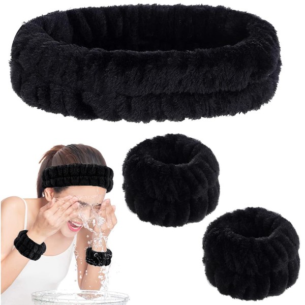 Set of 3 Soft Spa Face and Wrist Headbands for