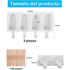 3 Moldes para Paletas de Hielo, Moldes de Silicona para Paletas, Moldes de Silicona, Postres Caseros, Preparación de Helados con Niños, Organización de Fiestas, Espacio Compacto