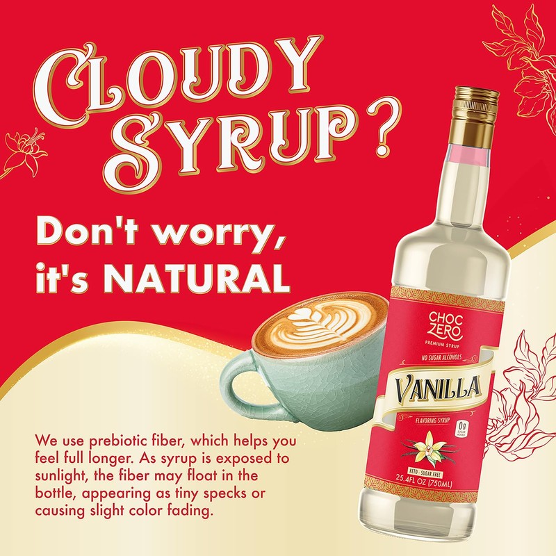 ChocZero Sugar Free Vanilla Syrup for Coffee - Keto Flavoring