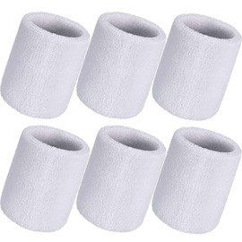 Wristband, Sporty Band, Wrist Band, Sweat Band, Plain, Sweat Absorbent, Sports Equipment, Accessories, Sweat Absorbent, Quick Drying, Antibacterial, Odor Resistant, Cotton Material, For Sports, Breathable, Stretchable, Unisex, Cheering Item, Baseball, Tennis, Yoga, Etc. 6-Piece Set, White