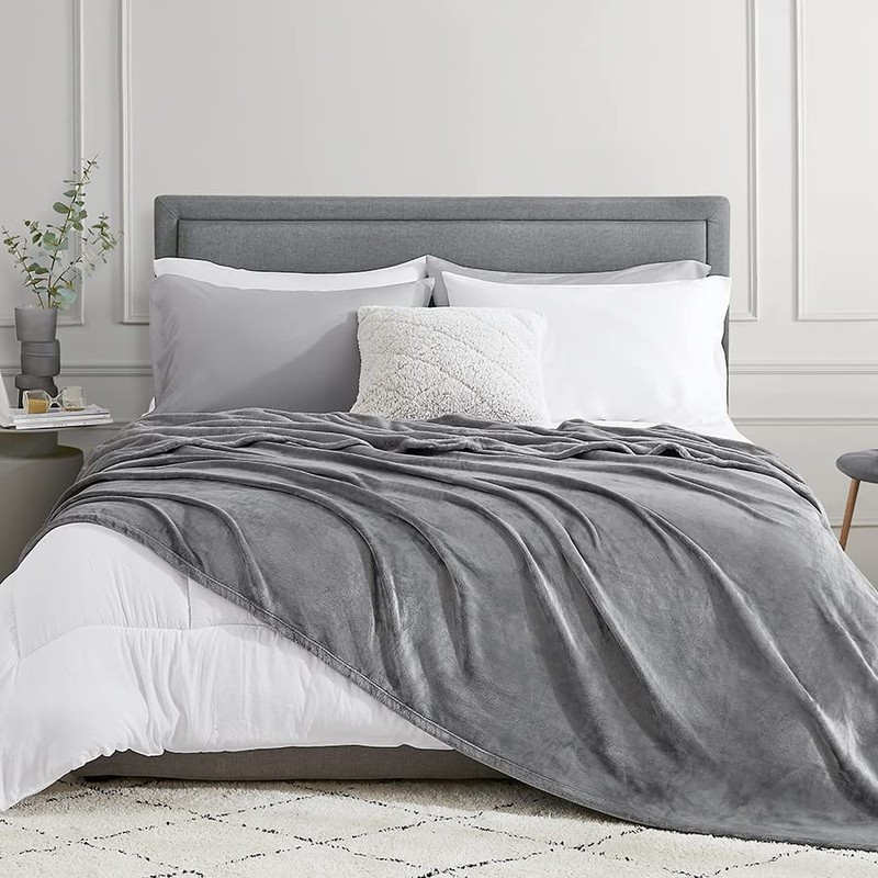 EHEYCIGA Fleece Blanket Grey Throws for Sofas Fluffy Warm Soft