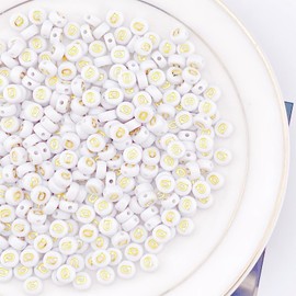 Sunrica 300Pcs Round Loose Letter Beads Q 4X7mm Individual Small Alphabet Beads for Friendship Bracelets Making