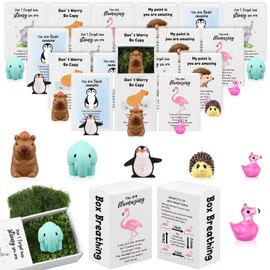 LIUBUJINGYING 30 Sets Positive Emotional Support Desk Pets Cute Mini Resin Animals Ornaments with Imitation Moss Cheer Up Card Boxes Employee Appreciation Gifts Back To School Student Teacher Gifts