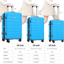 KEYTANG Classic 3-Piece Luggage Set with TSA Lock, PC+ABS Durable Lightweight Suitcase with Spinner Wheels, Hardshell Expandable Carry-On Luggage for Business Family Travel, 20/24/28 inch, Blue