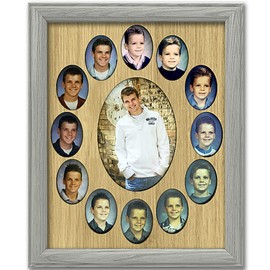 Northland School Years Picture Frame K-12 | Classic Oval Collage | School Days Graduation Frame | Affordable | Holds Twelve 2" x 3" Photos and 5" x 7" K to 12 Photo | Light Gray Frame Oak Mat