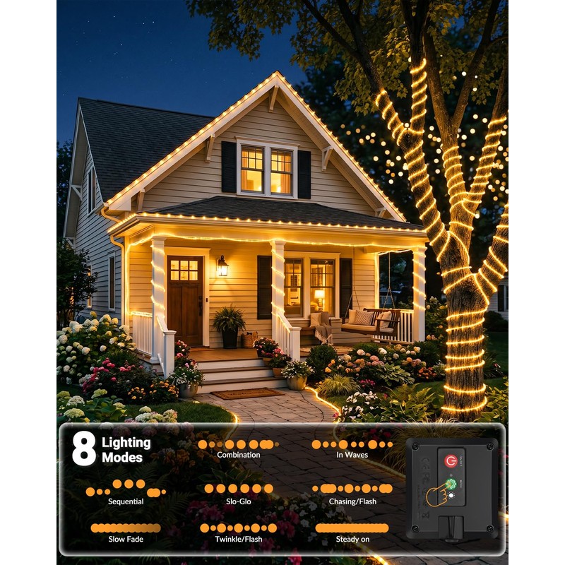 btfarm Solar Rope Lights, 120LED 46FT Solar String Lights Outdoor