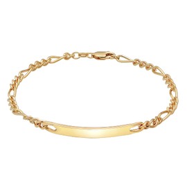 Kuzzoi Silver ID Bracelet for Men, Handmade Figaro Bracelet (4 mm) Made of Solid 925 Sterling Silver Gold-Plated, Men's Bracelet with Engraving Plate, Golden Shield Bracelet for Men, Sterling Silver