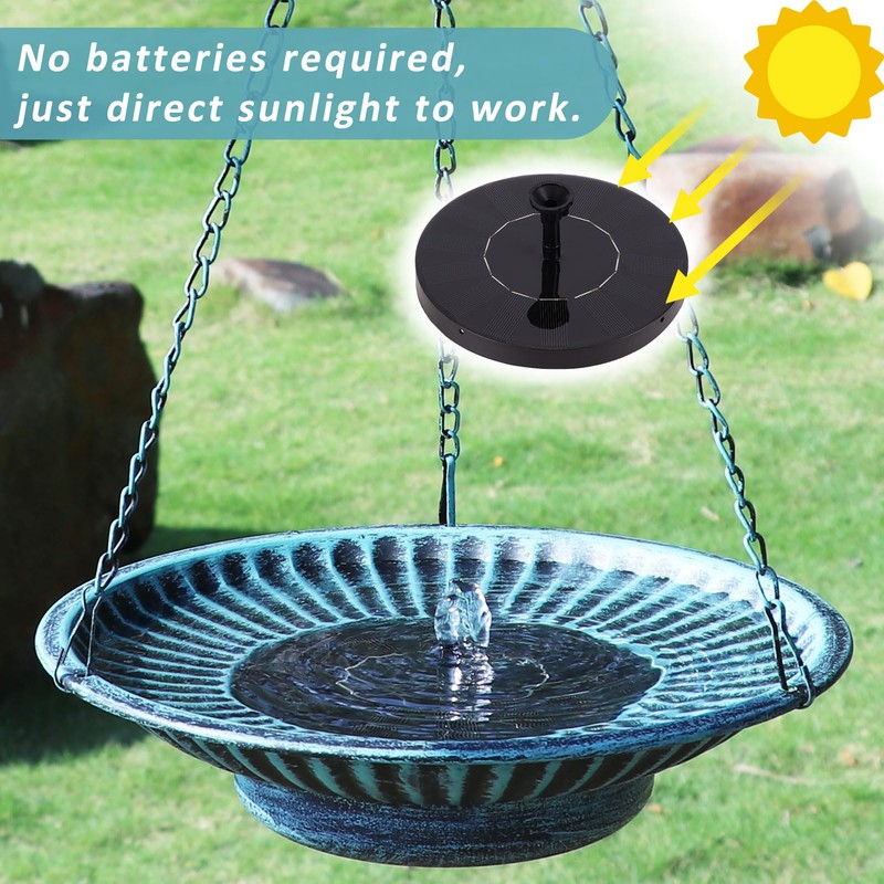 12.3" Hanging Bird Bath with Solar Fountain Bird Bath Bubbler，Birdbath
