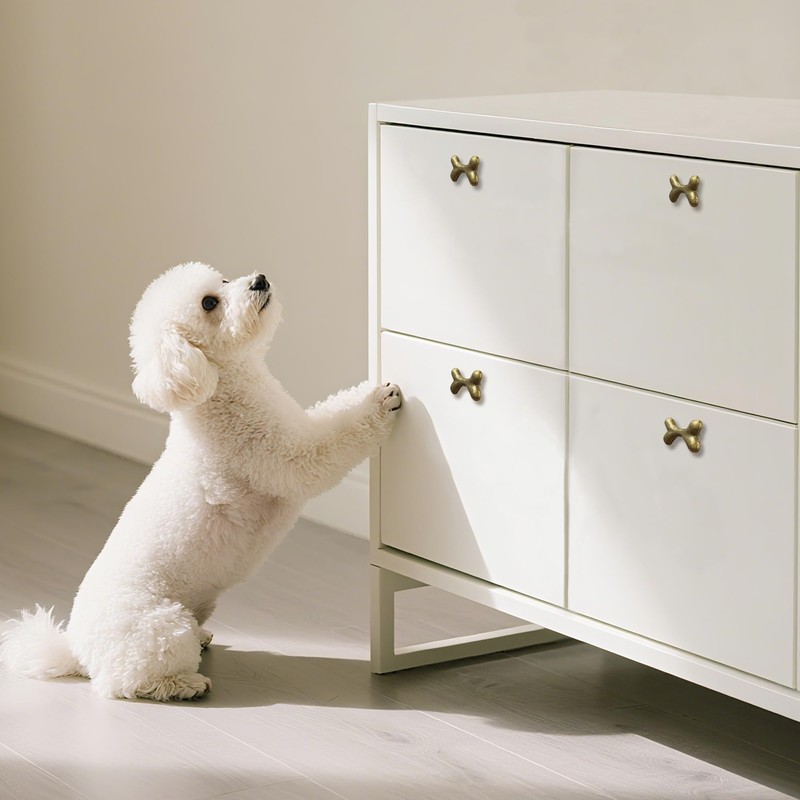 KYIEN Cute Dog Bone Cabinet Knobs, 6Pcs Bronze Single Hole