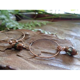 ◦ ● Vintage grey green glass on small copper hoop earrings, round hooks, glass, coated, old pearls