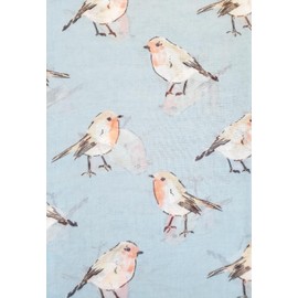 GlamLondon Women's Watercolour Robin Bird Printed Christmas Scarf (Greenish Blue)