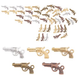 SUNNYCLUE 50pcs 5 Colors Gun Charm Gun Weapon Charm Gun Pendant Weapon Parts Revolver Gun Alloy Pendant Grenade Weapon Charm Bullet Pendant Keychain Firemark Necklace Magnum Machine Grenade Pistol