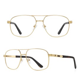 RB. Pilot Reading Glasses for Men Square Double Bridge Light Blocking Computer Readers Spring Hinge Metal Frame Acetate Legs