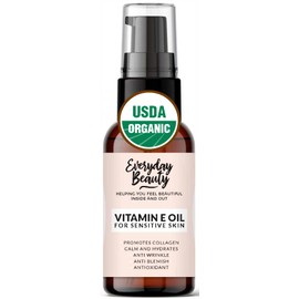 Organic Vitamin E Oil For Sensitive Skin - 2 Fl Oz Pump Top - Certified Organic 100% All Natural Plant Based, Lightweight & Unscented Gentle Oil For Sensitive Skin - For Face, Skin & All Over