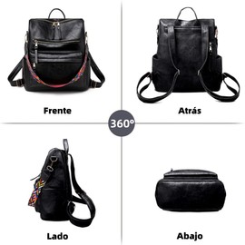 Mochila para Mujer de Cuero, Mochila de Moda Gran Capacidad, Mochila de Viaje Impermeable, Bolsas de Mujer Antirrobo, Bolso de Hombro Casual, Regalos Adecuado para Mujeres y Chicas (Negro)