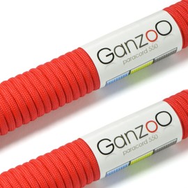 'Set of 2 Universal Survival Rope Made of tear-resistant Parachute Cord/Paracord 550 Core Rope Nylon, 550lbs, Total Length 62 m (200 ft): Red: This Paracord Rope is not suitable for Climbing Ganzoo