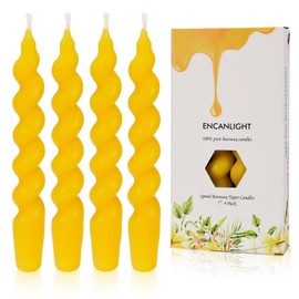 Spiral Beeswax Taper Candles, 7 Inch Bees Wax Twisted Tapered Candle Sticks 4 Packs, Approx 4 Hours Burn for Home Decorations, Party, Dinner