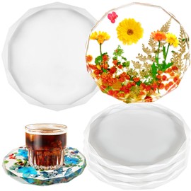 ZQYSING 4 Pack Resin Coaster Molds, 5.2 Inch Round Geode Diamond Edge Crystal Coaster Silicone Molds for Epoxy Resin Flower Bouquet Preservation, Cups Mats, DIY Craft