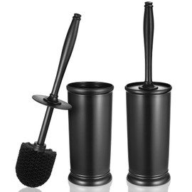 HAMITOR Toilet Bowl Brush Holder Set: 2 Pack Modern Deep Cleaning Bathroom Toilet Scrubber with Caddy for Rv - Rim Decorative Accessories Cleaner Brushes for Toilet - Black