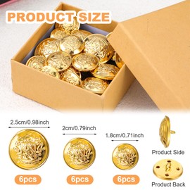 Mabor 18Pcs Gold Buttons for Blazer, Suit & Coat - Vintage Metal Brass Buttons in 18mm, 20mm & 25mm