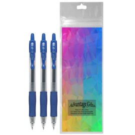 Pilot G2 Retractable Premium Gel Ink Roller Ball Pens Extra Fine Point (.5mm) Blue Ink 3 pack; Refillable & Premium Comfort Grip Bundle with Plastic Reusable Pouch