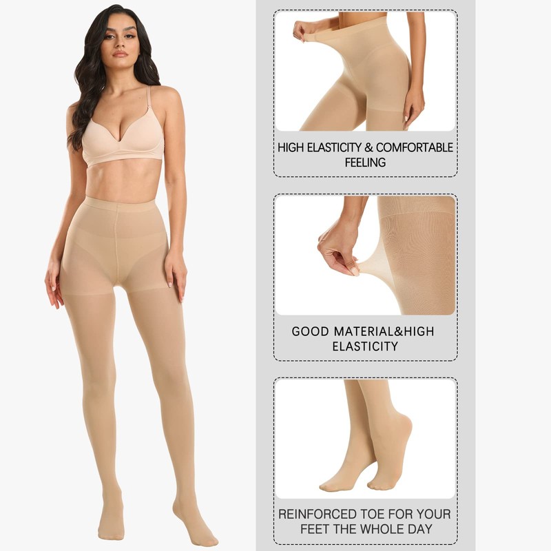 MANZI 2 Pairs 70 Denier Women's Tights Stretch Run Resistant