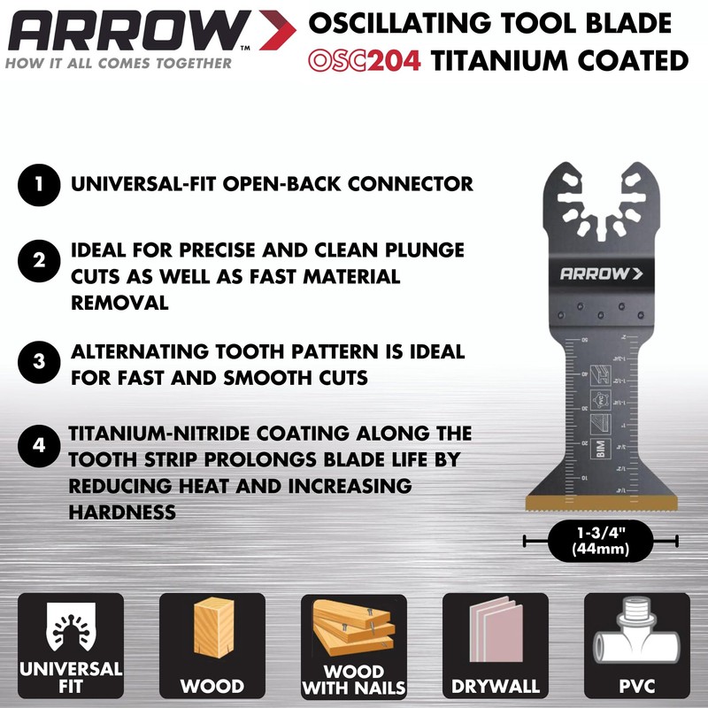 Arrow OSC204-3 Titanium Coated Oscillating Tool Saw Blades for Woodworking,
