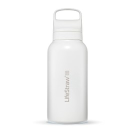 LifeStraw Go Series - Borraccia isolata in acciaio inox con filtro acqua per viaggi e uso quotidiano. Rimuove batteri, parassiti e microplastiche, migliora il sapore, 1l, Polar White (bianco)