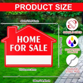 Qunclay 4 Pcs Home for Sale Signs with Stakes Home for Sale House Shaped Sign Kit 12 x 16 Inches Double Sided Open House Signs for Real Estate with Directional Arrow for Real Estate Agents Lawn Garden