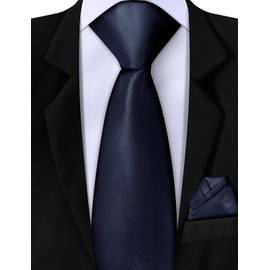A&J DESIGN Boys Ties Necktie and Pocket Square Set Pre-Tied Zipper Tie for Wedding School Accessory Navy Blue 13 Inch