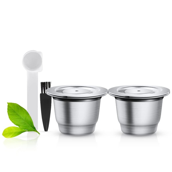 i Cafilas Set of 2 Stainless Steel Crema Espresso Reusable Capsule Coffee Pods for Refilling Capsules Pods for Nespresso Machines