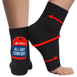 KEMFORD Ankle Compression Sleeve - Plantar Fasciitis Braces - Open Toe Compression Socks for Swelling, Sprain, Neuropathy, Foot Arch Support for Men and Women - 15-20mmhg, M, Black