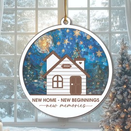 2024 New Home Ornament, House Warming Gifts for New Home - Housewarming Gifts for New House, Housewarming Presents for Women, Couple, Owners - Wood and Acrylic New Home Ornament