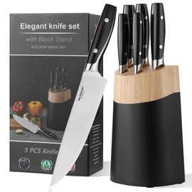 6-Piece Knife Block Sets，Stainless Steel Kitchen Knife Set with Block – High Carbon Black Knives, Dishwasher Safe，Holiday Gift