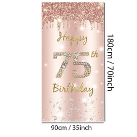 75th Birthday Decoration for Women, Happy 75th Birthday Backdrop Banner Rosegold Fabric Sign Poster, Woman 75th Birthday Door Banner Party Welcome Sign