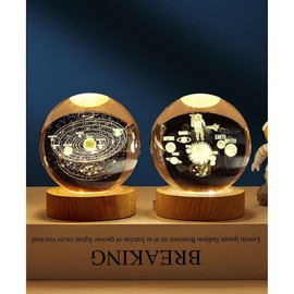Crystal Ball Night Light Projection Lamp Planet Model,3D Crystal Ball with Led Wooden Base for Christmas Thanksgiving Birthday, Home Room Decor LED Night - USB Powered with Switch (Dolphin, 6CM)