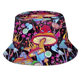 Doodle Hippie Mushroom Bucket Hat Sun Beach Packable Fisherman Cap for Women Men Summer Outdoor Hiking