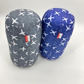 Bookishbunny 2pcs Micro Bead Microbead Roll Pillow Cushion for Bed Back Neck Head Body Support, 13" x 7", Various Designs (SmallPlaneNavy+Gray)