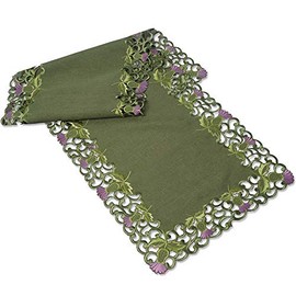 Table Runner (Large) in Green Balmoral Thistle Design. Beautifully embroidered table linen to grace your dining table at Hogmanay, Burns Night, St Andrew’s Day, or to dress the tables at your Scottish Wedding, Engagement Party or other Scottish Celebrati