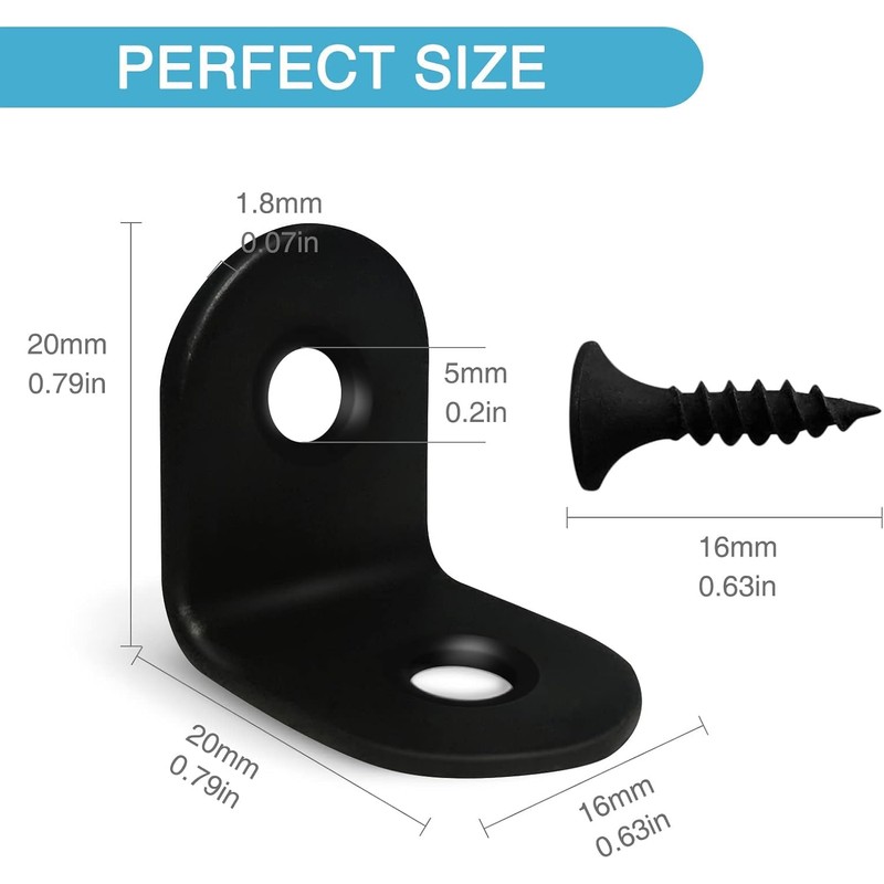 LGSFTBFS 20 PCS L Bracket Corner Brace Sets,Black Metal Corner
