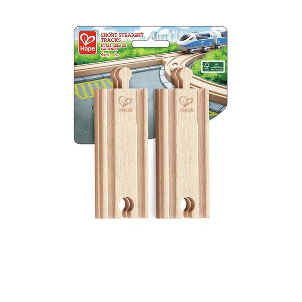 Hape Set of 4 Short Straight Wooden Railway Rails